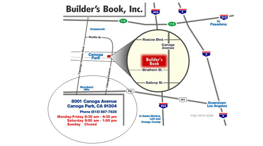 Map to Builder's Book, 8001 Canoga Ave., Canoga Park, CA 91304