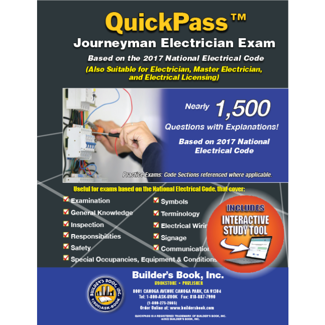 Journeyman Electrician QuickPass Study Tool Book Based on the 2017 NEC with Online Interactive Software