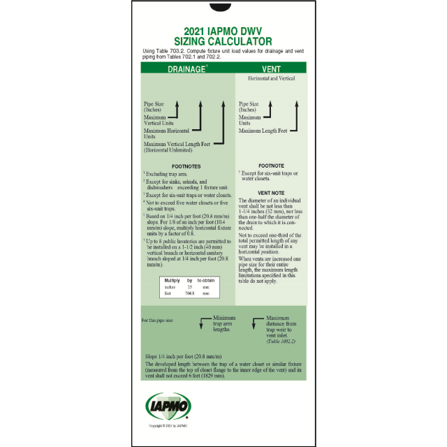 2021 Drain Waste Vent Pipe Sizing Calculator, IAPMO