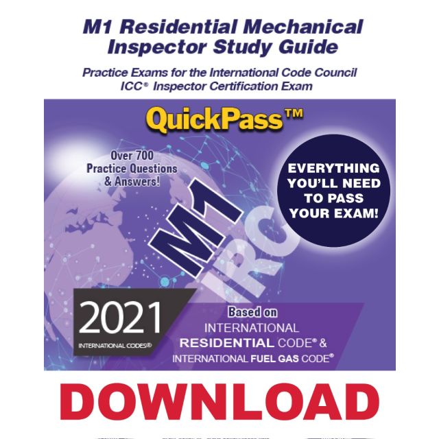 M1 Residential Mechanical Inspector QuickPass Online Study Tool Based On 2021 IRC - Access Key Download