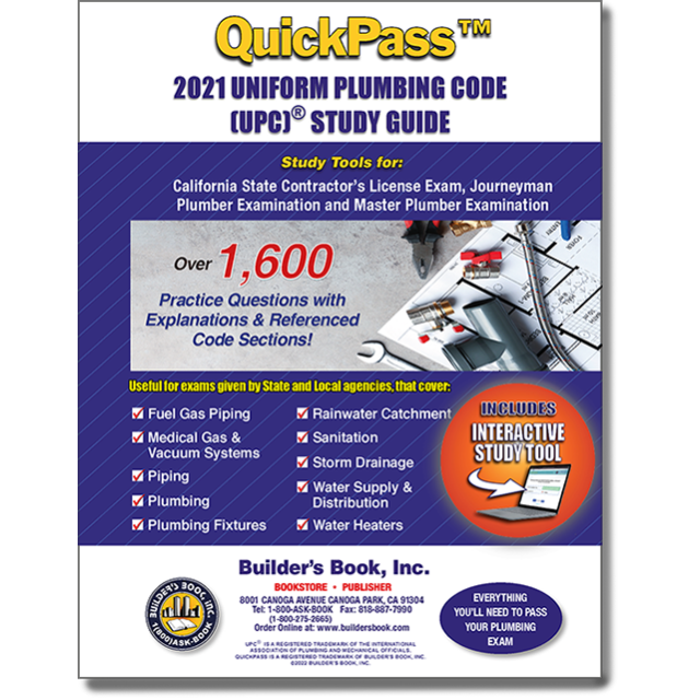 Uniform Plumbing Code 2021 QuickPass Study Tool Book with Online Interactive Software
