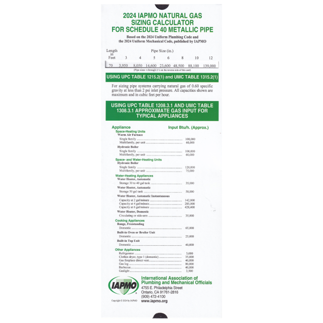 2024 Natural Gas Pipe Sizing Calculator, IAPMO