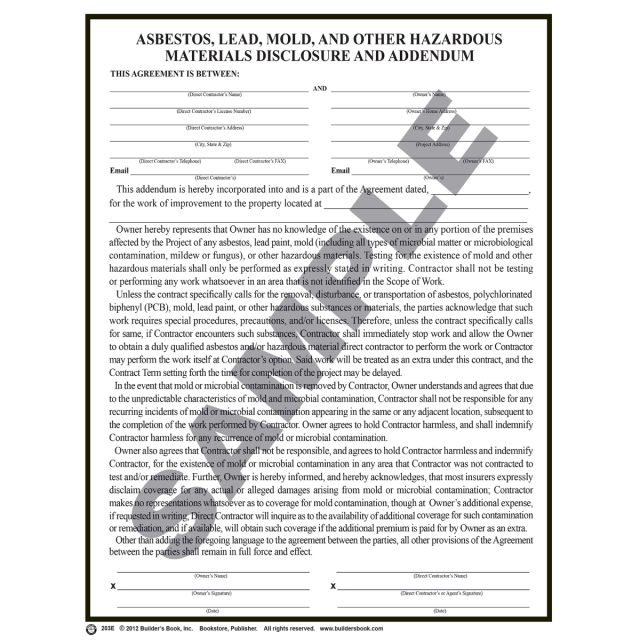 203E - Asbestos, Lead, Mold and Other Hazardous Materials Disclosure and Addendum