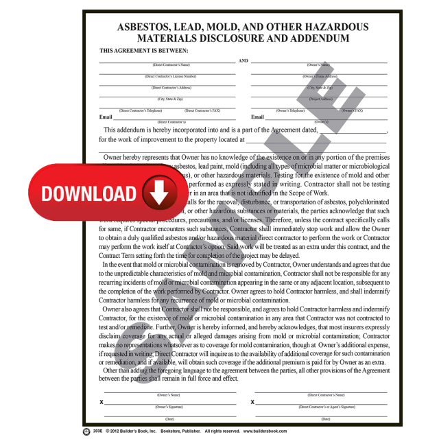 203E - Asbestos, Lead, Mold and Other Hazardous Materials Disclosure and Addendum (Download)