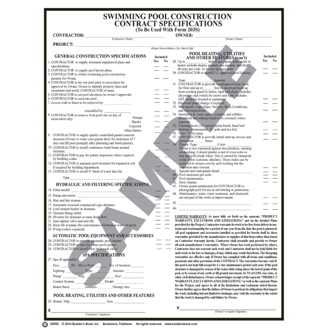 203SC - Swimming Pool Construction Contract Specifications 