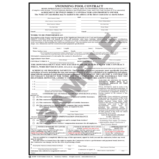 203SW - Swimming Pool Construction Contract