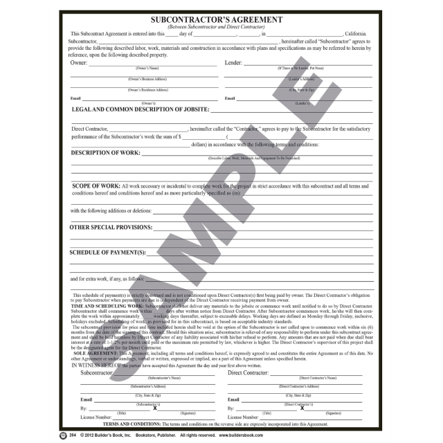 204 - Subcontractor&#039;s Agreement