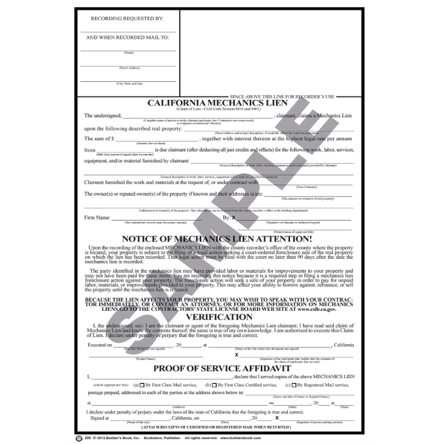 205 - California Mechanic&#039;s Lien