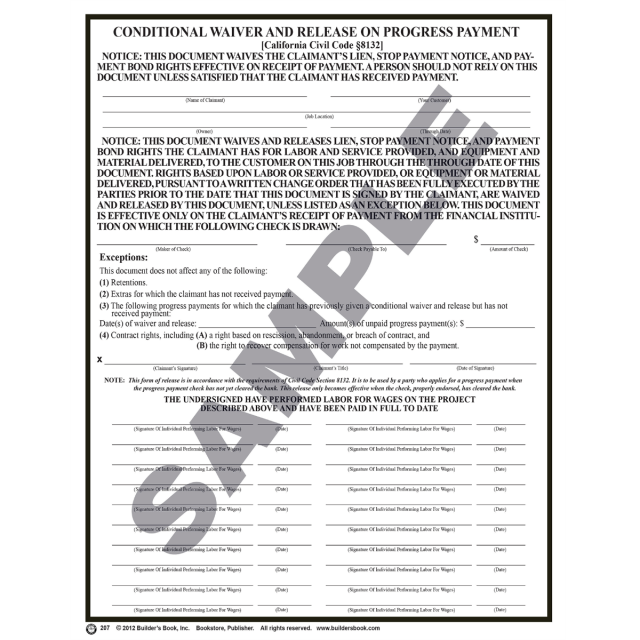 207 - Conditional Waiver &amp; Release Upon Progress Payment