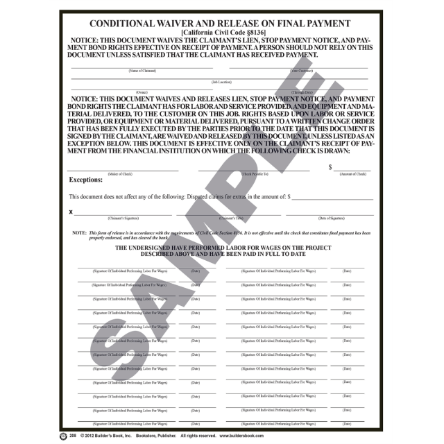 208 - Conditional Waiver &amp; Release Upon Final Payment