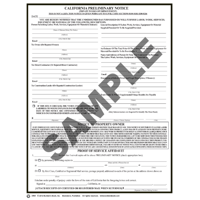 209A - California Preliminary Notice for Private Works