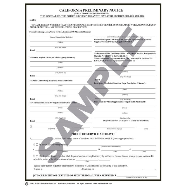 209B - California Preliminary Notice for Public Works