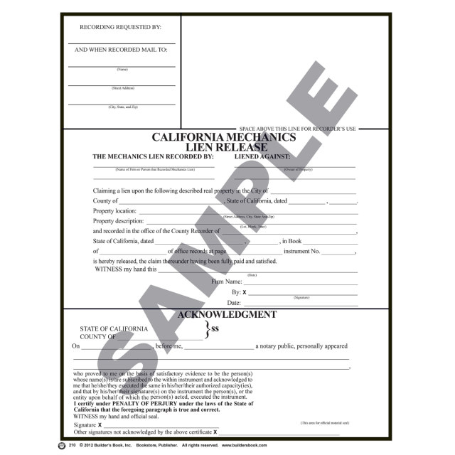 210 - California Mechanic&#039;s Lien Release