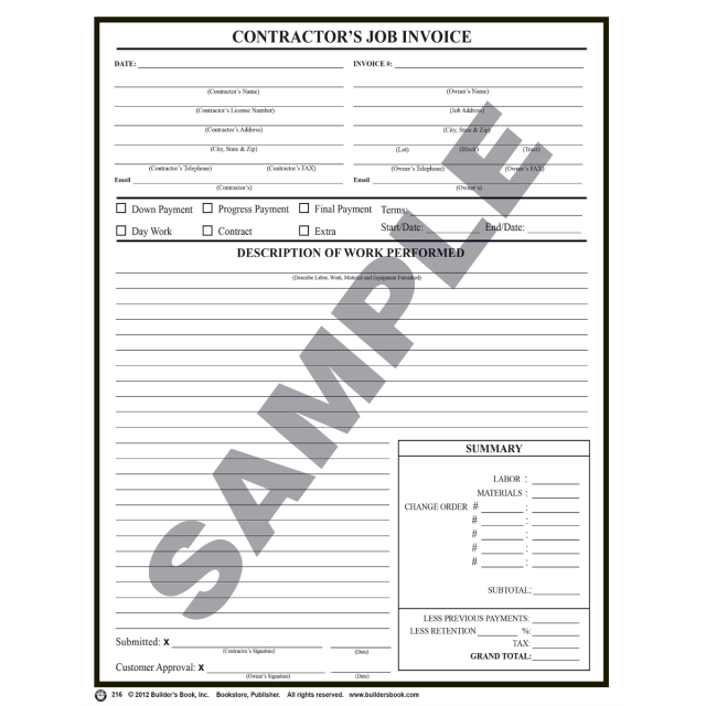 216 - Contractor&#039;s Job Invoice