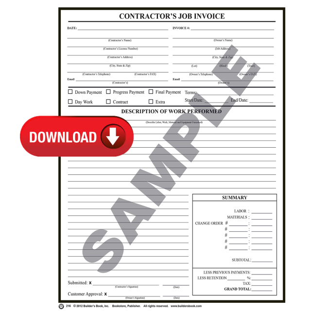 216 - Contractor's Job Invoice (Download)