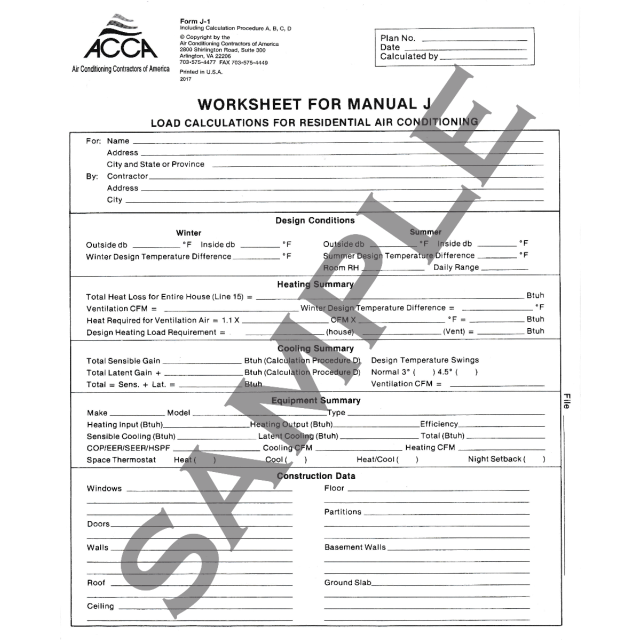 Manual J Forms Pack of 10