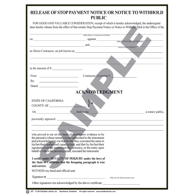 227 - Release of Stop Notice or Notice to Withhold (Public)