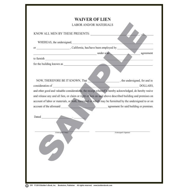 233 - Waiver of Lien (Dup.)