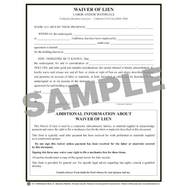 233 - Waiver of Lien (Dup.)