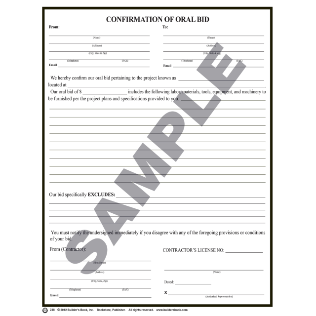 238 - Confirmation Of Oral Bid