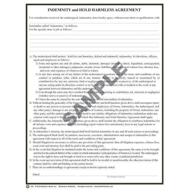 246 - Indemnity and Hold Harmless Agreement