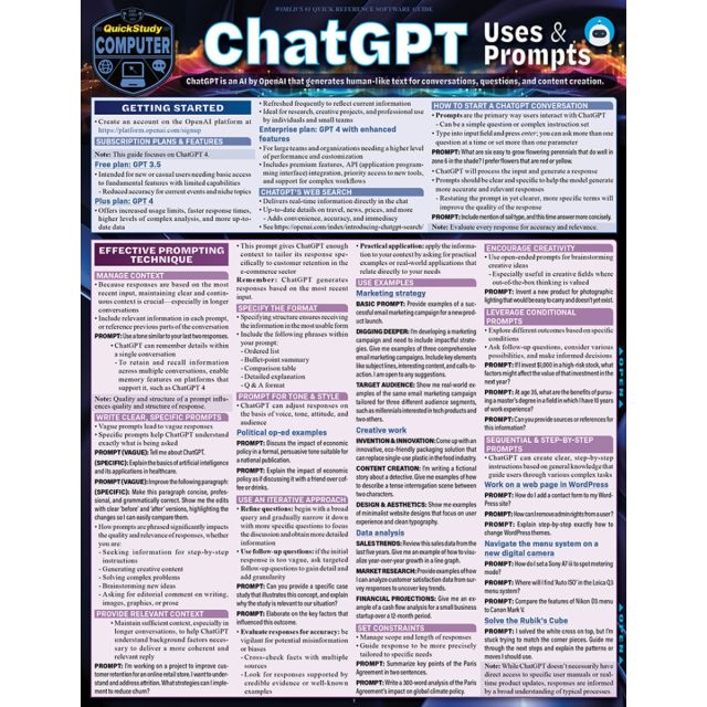 ChatGPT Uses &amp; Prompts: a QuickStudy Laminated Reference Guide