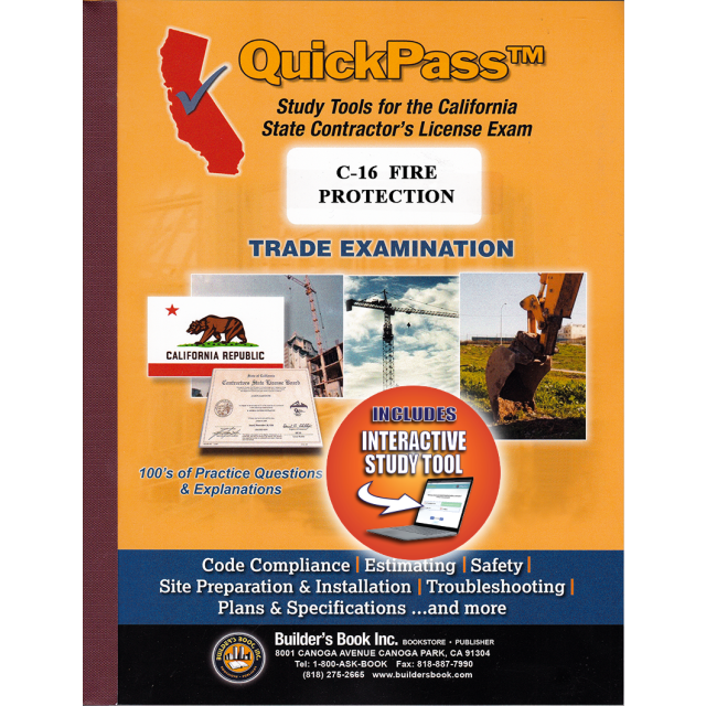 Fire Protection License Examination C-16 - QuickPass Study Tool Book with Online Interactive Software