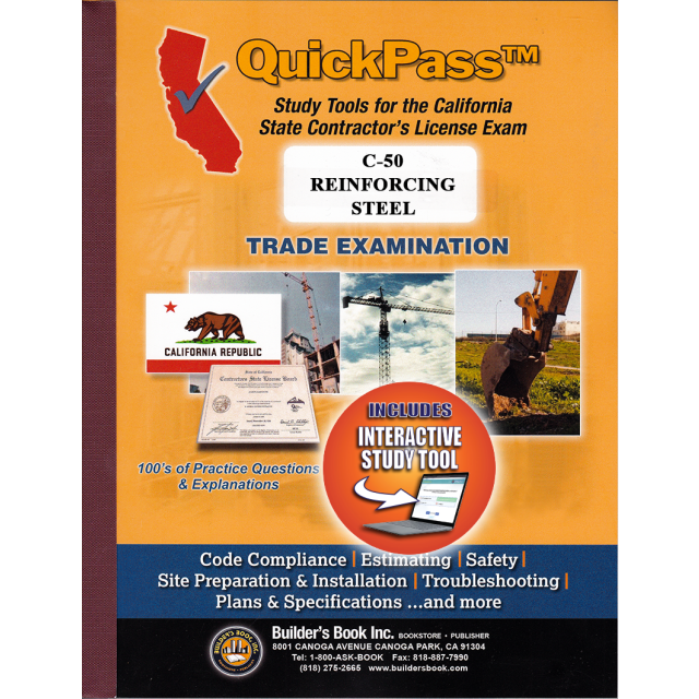 Reinforcing Steel License Examination C-50 - QuickPass Study Tool Book with Online Interactive Software