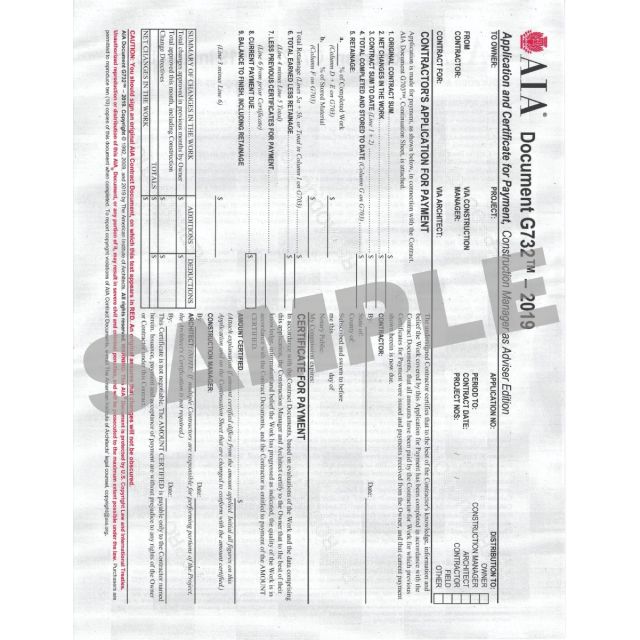 AIA G732 2019 Application and Certificate for Payment, Construction Manager (formerly G702 CMa 1992)