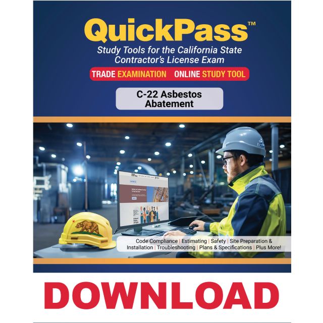 C-22 Asbestos Abatement License Examination QuickPass Study Tool - Access Key Download