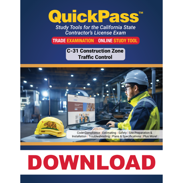C-31 Construction Zone Traffic Control License Examination QuickPass Online Study Tool- Access Key Download