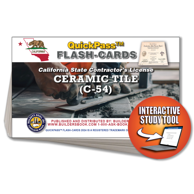C-54 Ceramic and Mosaic Tile Contractor Exam Flash Cards Online Access Key