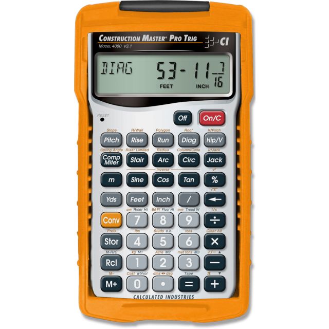 Construction Master Pro Trig: Feet-Inch-Fraction Calculator with Built-In Trig. Functions.
