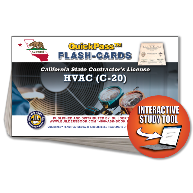 C-20 HVAC Contractor's License Exam QuickPass Flash Cards Online Access Key