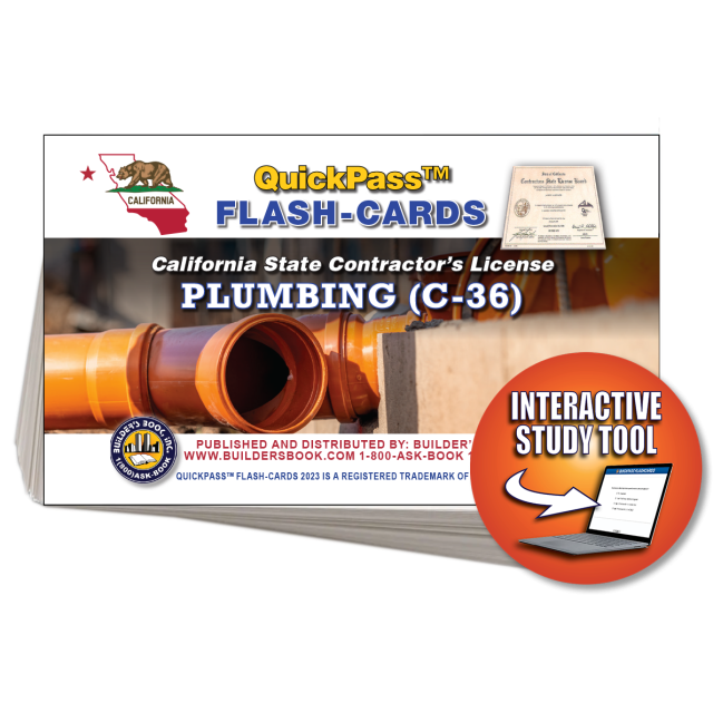 C-36 Plumbing Contractor's License Exam QuickPass Flash Cards Online Access Key