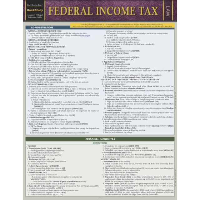 QuickStudy Federal Income Tax Laminated Study Guide