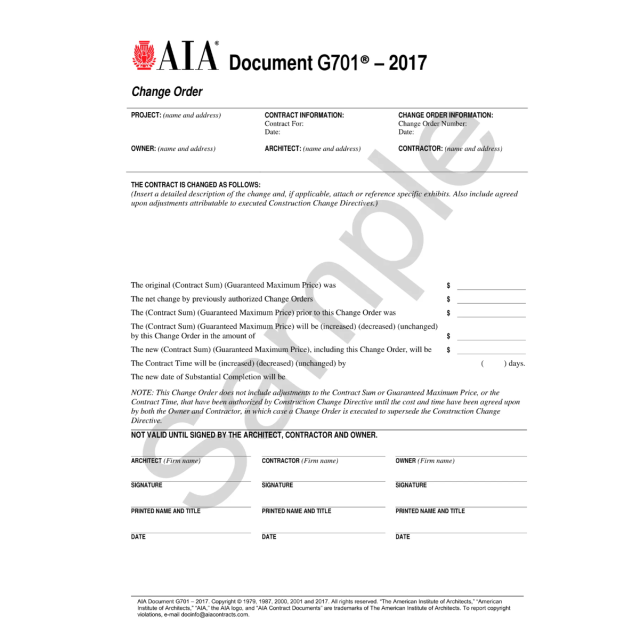 AIA G701 Change Order 2017