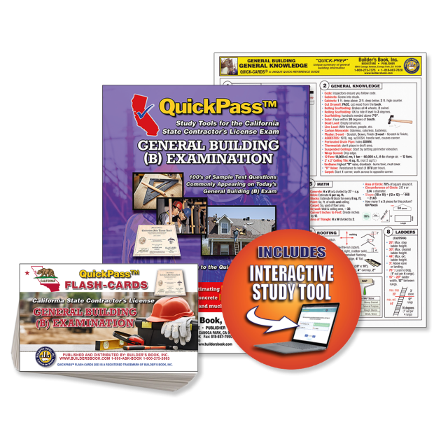 California General Building License Examination Quick-Pass Study Guide Combo (Includes: Study Guide, Online Access Key, Flash-Cards and Quick-Card)