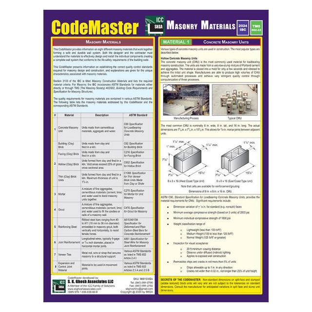 CodeMaster Masonry Materials Based on TMS 602-22 and 2024 IBC