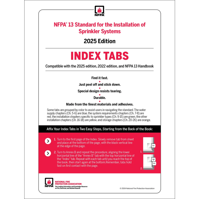 NFPA 13, Installation of Sprinkler Systems Self-Adhesive Index Tabs 2025 (Also Compatible with 2022 Editions)