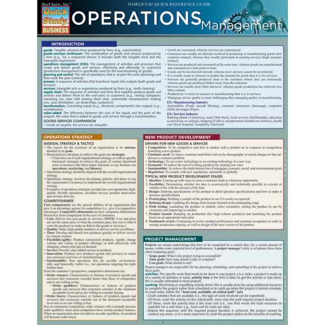 QuickStudy Operations Management Laminated Reference Guide