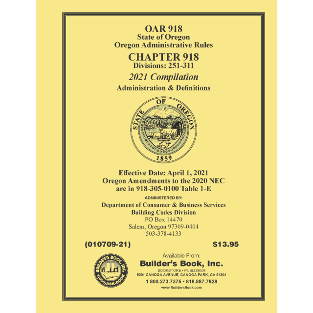 2021 OAR 918 Oregon Administrative Rules (Electrical Standard Compilation)