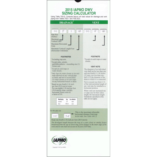 2015 Drain Waste Vent Pipe Sizing Calculator, IAPMO
