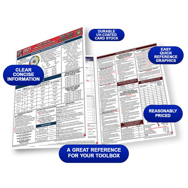 Electrical Formulas &amp; Calculations Quick-Card based on the 2023 NEC