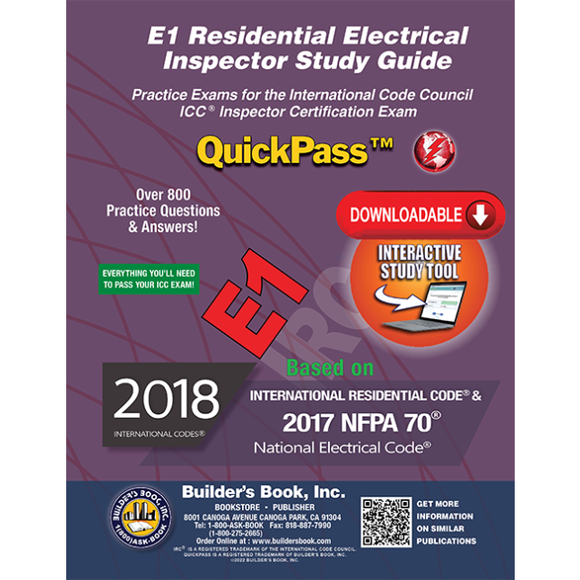 E1 Residential Electrical Inspector QuickPass Online Study Tool Based On 2018 IRC & 2017 NFPA 70 - Access Key Download