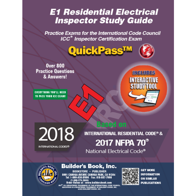 E1 Residential Electrical Inspector Based On 2018 IRC &amp; NFPA 70 QuickPass Study Tool Book with Online Interactive Software