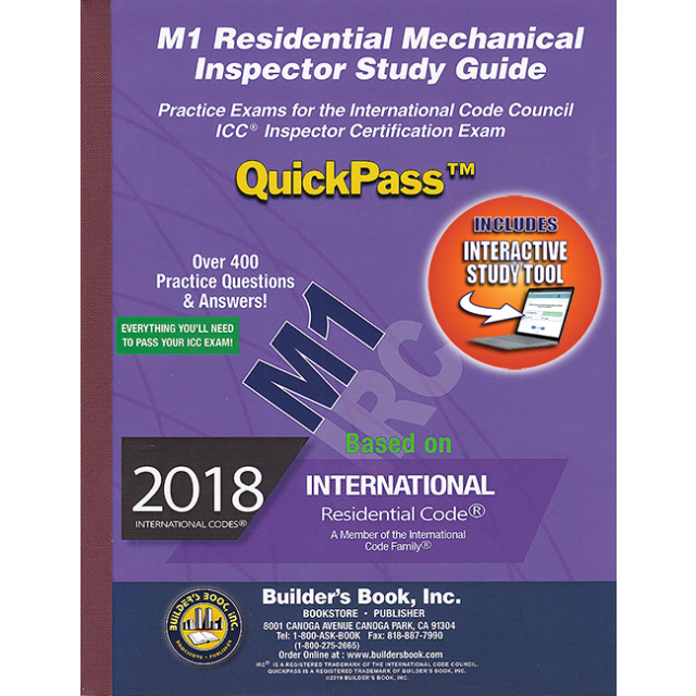 M1 Residential Mechanical Inspector Based On 2018 IRC QuickPass Study Tool Book with Online Interactive Software