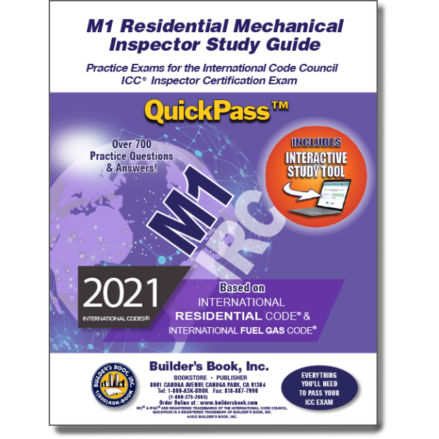 M1 Residential Mechanical Inspector Based On 2021 IRC QuickPass Study Tool Book with Online Interactive Software