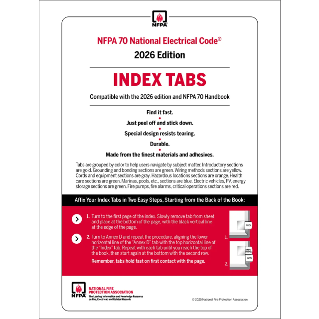 NFPA 70, National Electrical Code (NEC) or Handbook Self-Adhesive Index Tabs