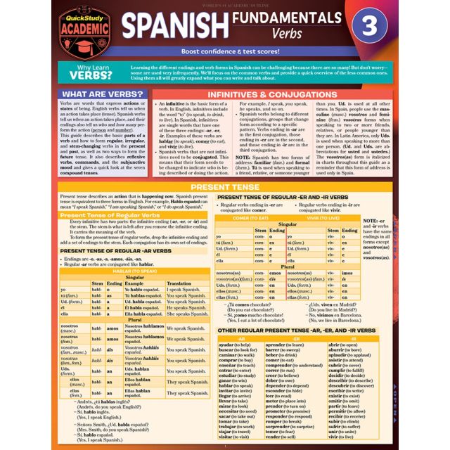 QuickStudy Spanish Fundamentals 3 - Verbs Laminated Study Guide